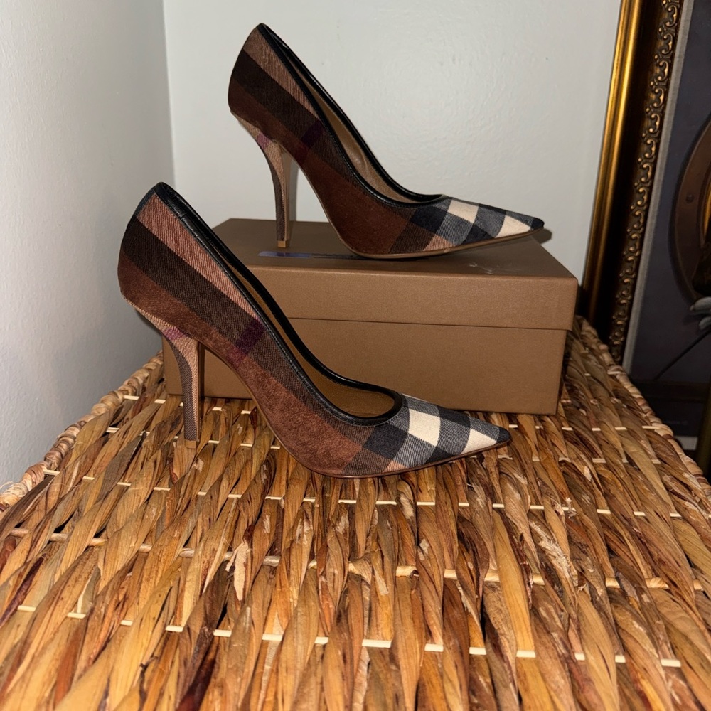Burberry Brown and Black Checkered Heels